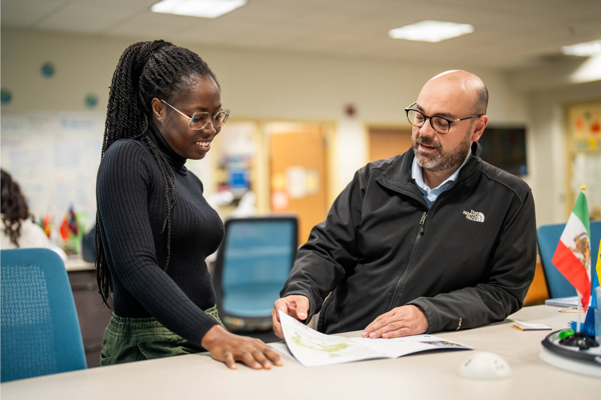 Students receive advising services inside the Padnos International Center, Oct 11, 2023. (photo by Amanda Pitts)